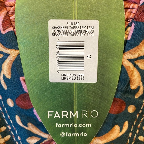 Farm Rio Seashell Tapestry long-sleeve minidresss, size Medium, NEW WITH TAGS - Picture 6 of 11